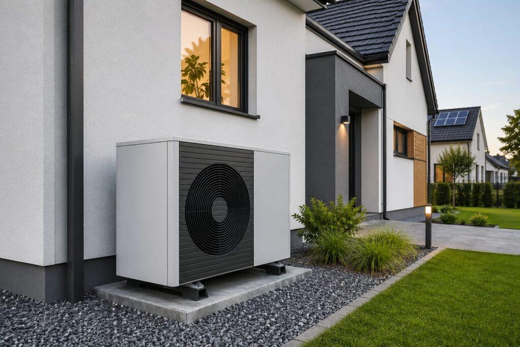 Heizungsersatz Zürich mit moderner Wärmepumpe vor Einfamilienhaus